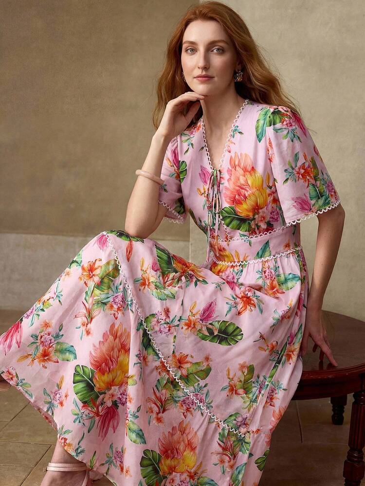 LINEN FLORAL PRINT DRESS