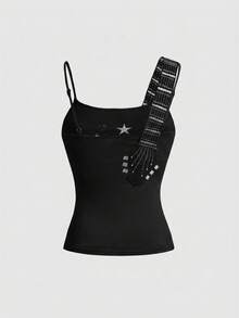 ROMWE Grunge Punk Cute Rock Bass Note Pattern Women's Camisole - Black - View 2