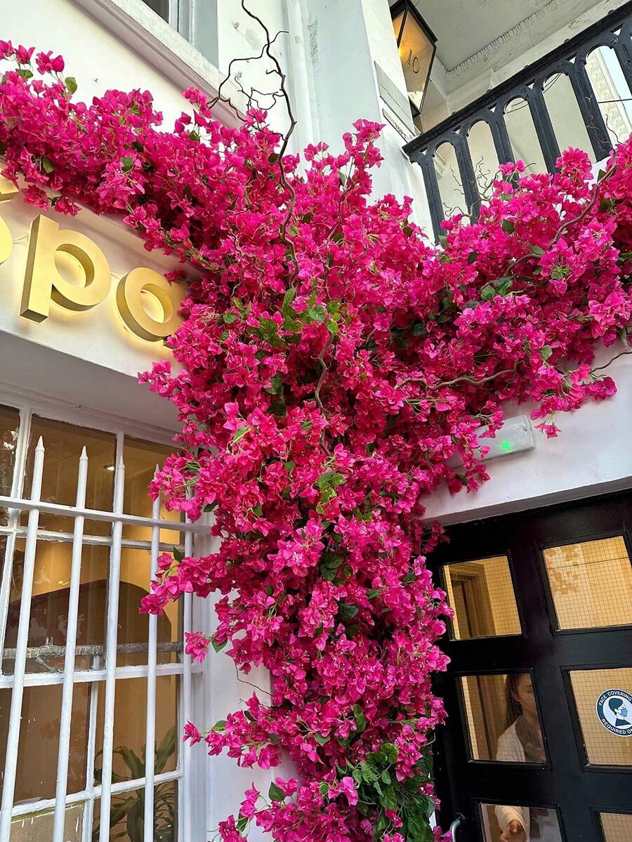 1 Stem Artificial Bougainvillea, 3.93ft Long Stem Silk Bougainvillea, Single Faux Bougainvillea Branch, Perfect For Wedding Centerpieces, Home & Garden, Arch And Wall Decoration, Hanging Flower Baskets For Dining Table, Living Room, Front Door, Wall Mounted Flower Pot Decor - Multicolor - View 1
