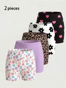 SHEIN Young Girls Comfortable Printed Short Leggings - Purple - View 5
