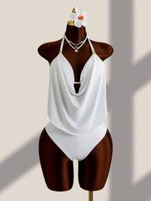 Swim Lushoire Summer Beach Draped Tankini Black Swimwear - White - View 2