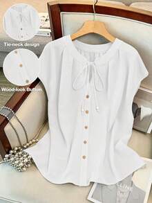 GlowEve CURVE Camiseta sin mangas de mujer talla grande, elegante, de unicolor, con cuello redondo, contraste de color y cordón ajustable - Blanco - Ver 1