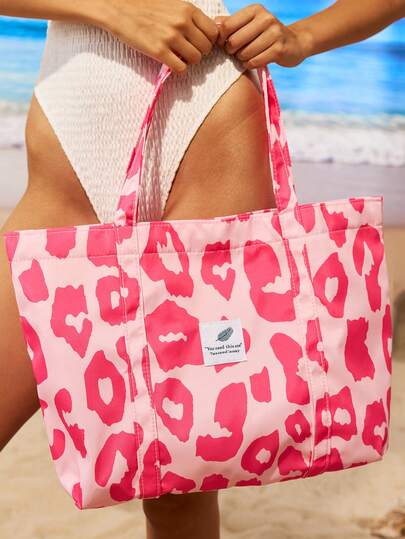Swim Mod This Warm Winter Handbag Comes With A Shoulder Strap, Made Of Corduroy Fabric, Decorated With A Pink Cow Pattern And Cherry Elements, Suitable For Shopping, Going To School, And Vacations. The Large Capacity Design Is Convenient And Practical, Suitable For Teenagers, Women, College Students, White-Collar Workers And Other Groups. , Pink, Holiday , Beach