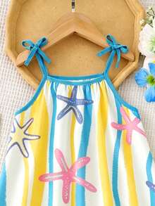 SHEIN Elladie kids 少女度假风可爱清新彩色海星、波浪、蝴蝶结装饰吊带裙，A字柔软连衣裙，充满夏日活力和童真，适合外出和暑假穿着 - 彩色 - 查看 5