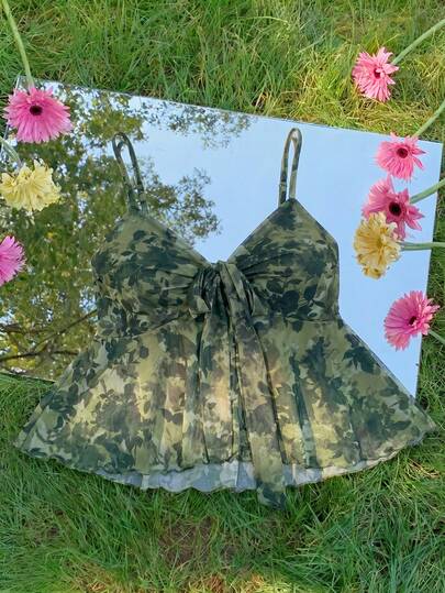 SHEIN MOD Plus Size Women Floral Print Front Twist Camisole Top