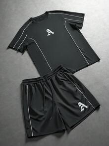 PAVTROS Men's Contrast Trim T-Shirt And Shorts Set - Multicolor - View 3
