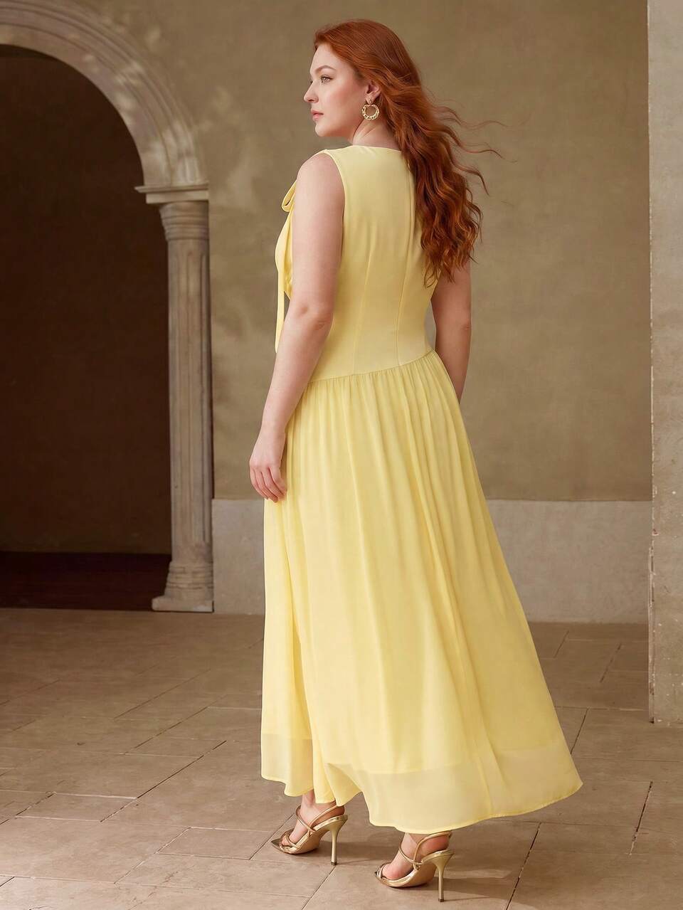 PLUS SIZE ELEGANT FLOWY DRESS WITH BOWKNOT PATCHWORK, SUMMER