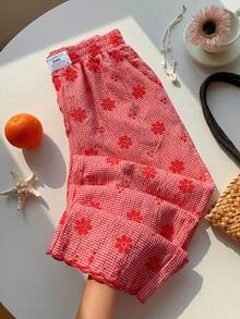 Comfortcana Quần ống rộng nữ màu cam kẻ caro thêu hoa, mẫu mới Xuân/Hè 2026, phù hợp cho mùa đông, lễ Phục sinh, tiệc tùng, đi biển, đám cưới, lễ tốt nghiệp, thanh lịch, thường ngày, kỳ nghỉ, thể thao, trang trọng, phong cách Y2K, công sở, đính sequin, tua rua, xếp nếp, hoa, họa tiết đồ họa. - Đỏ - Xem 9