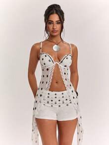 SHEIN BAE 女士波点印花褶皱时尚短裤 - 白色 - 查看 6