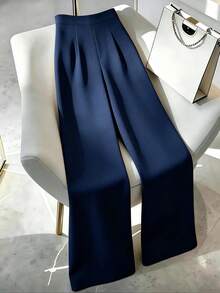 Elenzga Women's Casual Patchwork Color Versatile Daily Wear Pants - Navy Blue - View 2