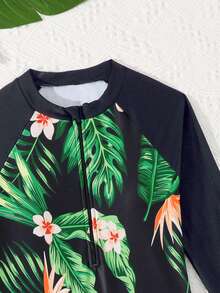 SHEIN Bộ đồ bơi liền thân in họa tiết hoa lá dành cho bé gái tuổi teen, thích hợp cho kỳ nghỉ biển, tiệc bể bơi, tiệc bãi biển. - trắng - Xem 5