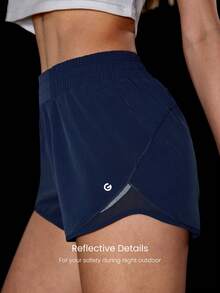 GLOWMODE 2.10" RefreshRun VitalSwift Ultralight Sweat-Wicking Mid-Rise Adjustable Reflective Running Shorts With Built-In Underwear Zip Pocket Workout Spring - Blue - View 3