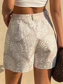 DAZY 100% Cotton Beige Printed Casual Shorts, Suitable For Vacation, Beach, Party, Summer Holiday - Beige - View 2