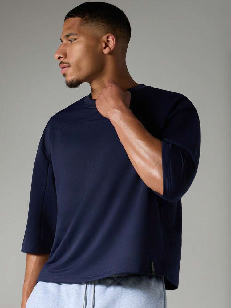 Oversized Boxy Crop Crew Neck Half Sleeve Solid Plain T-Shirt Casual Everyday Essential Summer Top