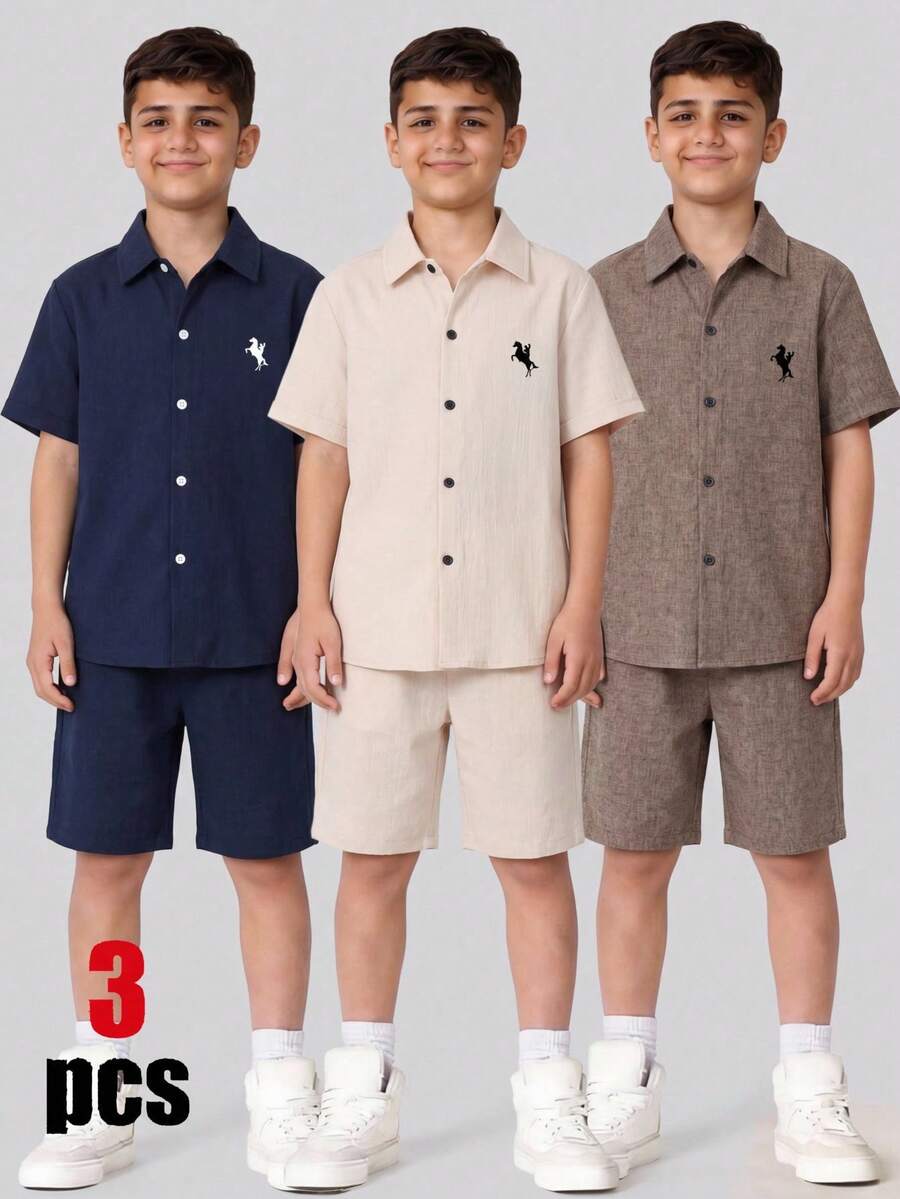 SHEIN Tween Boy Summer Casual Short Sleeve Shirt