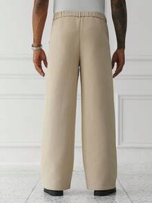 HUEFORM Men's Khaki Relaxed Fit Wide Leg Casual Pants,The Dividing Line Design Makes The Pattern More Three-Dimensional.Suitable For Daily Travel For Men - Khaki - View 2