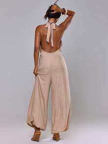 MUSERA MUSERA Bộ jumpsuit ống rộng, cổ đổ, xẻ sâu, thích hợp cho kỳ nghỉ hè, phong cách Ibiza, boho, thanh lịch và thường ngày. - Màu Khaki - Xem 4