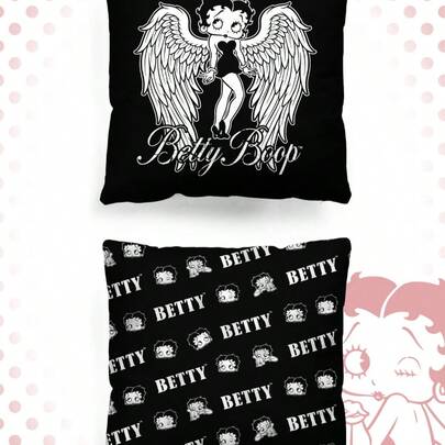 Betty Boop | ROMWE 1 chiếc, vỏ gối vuông hai mặt họa tiết Punk tối màu, chất liệu vải flannel in họa tiết, thích hợp cho phòng khách, phòng ngủ, trang trí nhà cửa, dùng làm gối sofa, gối xe hơi, phù hợp cho mọi mùa.