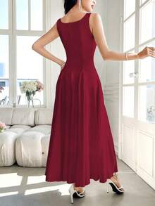 Modelyn Vestido largo de fiesta elegante de unicolor que realza la cintura de la mujer - Burdeos - Ver 2