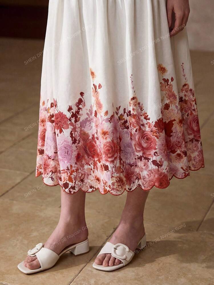 LINEN FLORAL PRINT SKIRT