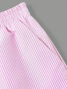 SHEIN Tall CURVE 大码弹力腰直筒宽松条纹裤，夏季百搭 - 彩色 - 查看 8
