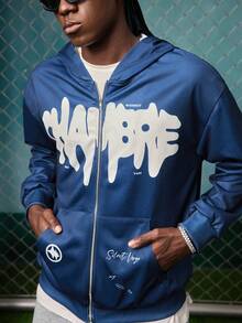 EVRINFINITE Chaqueta casual con capucha y cremallera versátil para hombres - azul real - Ver 4