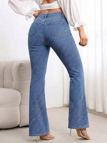 EMERY ROSE Jeans de pierna acampanada de cintura alta, ajuste delgado, versátil y casual - Azul - Ver 2