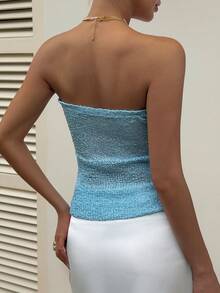 Livesso Blusa de punto de tubo con pliegues en el pecho, unicolor, de moda para mujer en verano - Azul menta - Ver 2