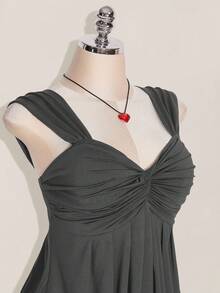SHEIN ICON 大码女式黑色扭结前襟无袖娃娃衫针织上衣，Y2K风格返校夏季服装，可爱上衣 - 灰色 - 查看 6