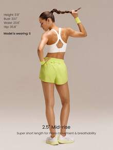GLOWMODE 2.6" VitalSwift Ultralight Sweat-Wicking Mid-Rise Waist Adjustable Waist Reflective Running Shorts With Built-In Underwear Zip Pocket Workout Running - Yellow - View 2