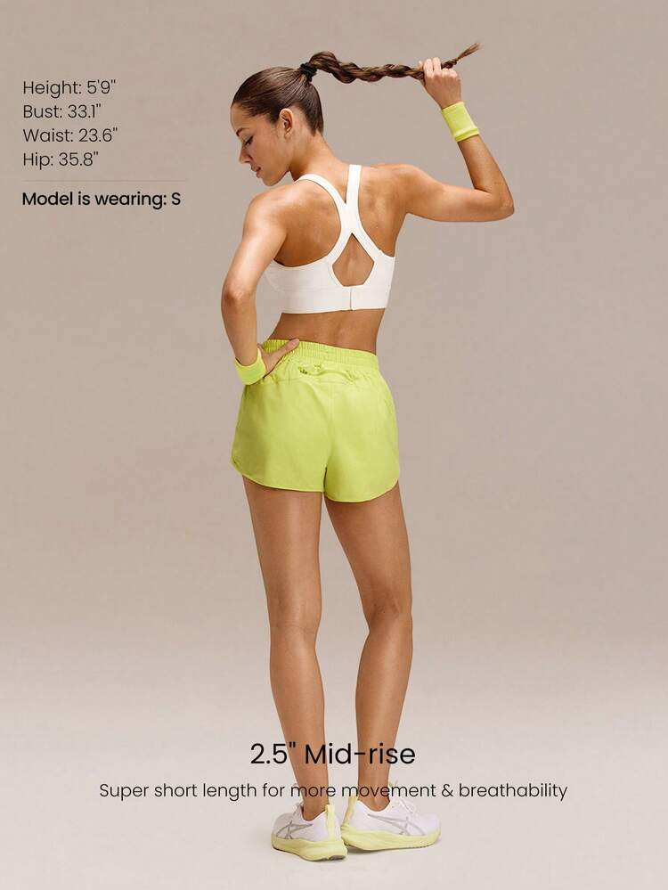 2.5" VitalSwift Ultralight Sweat-Wicking Mid-Rise Waist Adjustable Drawstring Waist Reflective Running Shorts With Built-In Anti-Odor Underwear Back Zip Pocket High Impact Workout Running Training