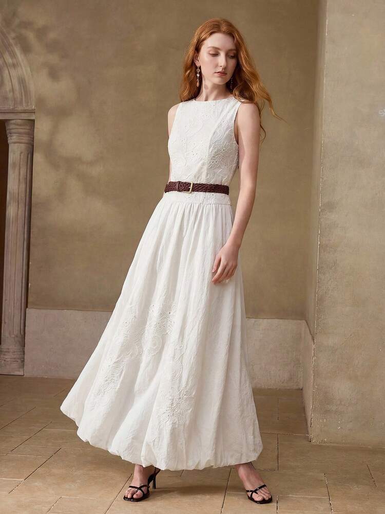 FLORAL EMBROIDERY PUFFBALL DRESS