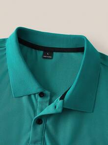 Courvante Men's Summer Solid Purple Polo Shirt, Short Sleeve Button Collared Golf Tennis Old Money Business Casual Top With Pocket - Green - View 5