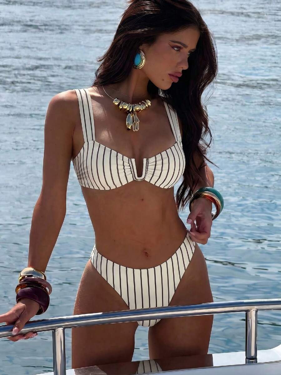 Bonvoyette 夏季畅销波点图案时尚沙滩比基尼套装,专为女孩设计 - 黃色 - 查看 1