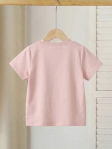 SHEIN Genkimix Kids 女童3D花朵蝴蝶结装饰圆领短袖T恤，夏季 - 粉色 - 查看 3
