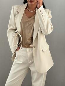 DAZY 1pc Men's Casual Business Loose Fit Solid Color Blazer,Fall Clothes - Beige - View 4