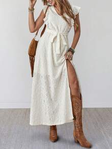 Wildy Đầm xẻ tà phong cách BOHO, kiểu dáng thường ngày, thích hợp cho lễ hội nhạc đồng quê, chất liệu vải dệt họa tiết, thích hợp cho nữ mùa hè. - Màu be - Xem 4
