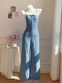 Comfortcana Women's Plaid Casual Everyday Denim Jumpsuit Summer Outfits For Women  Summer Jumpsuit  Festival Outfits For Women Beach Outfit For Women Birthday Outfits For Women Casual Jumpsuit For Women Jumpsuit For Holiday Country Concert Outfit Denim 2 Piece Set For Ladies Pyjamas Set Women Two Piece Pyjama Sets Women Cotton Shirt Sets For Women - Yellow - View 6