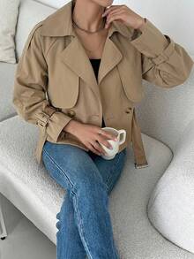 DAZY Raglan Sleeve Buckle Belted Trench Coat,Fall Clothes Women Jacket - Camel - View 8