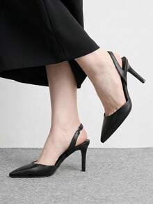 CUCCOO BIZCHIC Giày sandal cao gót mũi nhọn quai ngang mắt cá chân màu đen mờ bóng dành cho nữ, kiểu dáng thanh lịch, đa năng, phù hợp cho công sở và đi làm. - Than chì đen - Xem 4