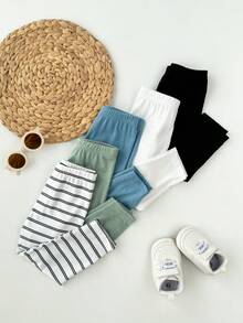 SHEIN Bộ 5 quần dài in sọc và sao cho bé trai, kiểu dáng thoải mái, thích hợp mặc ở nhà. - Nhiều màu - Xem 7