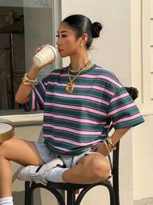 Muchica Women's Casual Striped Short Sleeve T-Shirt, Summer - Multicolor - View 5