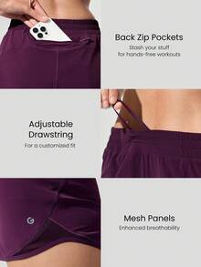 GLOWMODE 2.9" RefreshRun VitalSwift Ultralight Sweat-Wicking Mid-Rise Adjustable Reflective Running Shorts With Built-In Underwear Zip Pocket Workout Spring - Cherry Cola - View 4