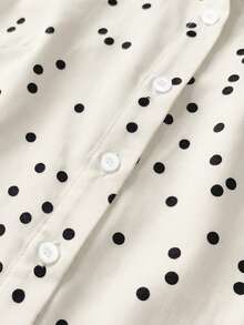 Balvessa Blusa de verano de negocios casuales con estampado de lunares tejida para mujer - Blanco - Ver 5