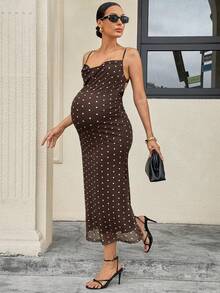 MaterniWear Vestido camisero ajustado con estampado de lunares para maternidad - Marrón - Ver 9