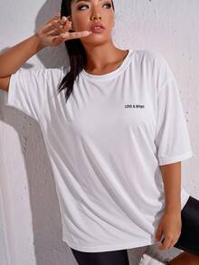 SHEIN Rhythm Era 休闲百搭白色正面字母印花加大码运动上衣 - 白色 - 查看 3
