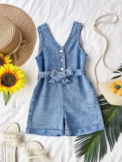 Young Girl' Summer Boho Casual Soft Trending Stonewashed Blue Denim Sleeveless Loose Jumpsuit With Belt,For Kids Girls Spring/Summer Dailywear Outfits,Girls Streetwear Outfits,Festival Outfits For Girls ,Party Outfits For Girls ,Beach Outfits For Girls ,Birthday Outfits For Girls ,Country Clothes For Girls ,Girls Graduation Outfit,Casual Girls Outfits,Summer Vacation Outfits For Girls ,Graphic Jeans Girls ,Toddler Jumpsuit ,4-Years-Old Girls Jumpsuit ,Casual Jumpsuit ,Summer Jumpsuit