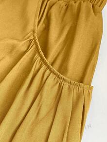 Maweii Pantalones anchos de mujer talla grande con bolsillo de carga y cordón en la cintura, de unicolor - Amarillo - Ver 8