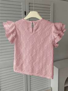 SHEIN Áo kiểu nữ màu trắng, chất liệu dệt họa tiết, cổ tròn, tay ngắn, xếp ly, ôm dáng, phong cách thường ngày, thanh lịch kiểu Pháp, thích hợp cho những chuyến đi chơi mùa xuân và chuẩn bị đi học. - Hồng - Xem 10