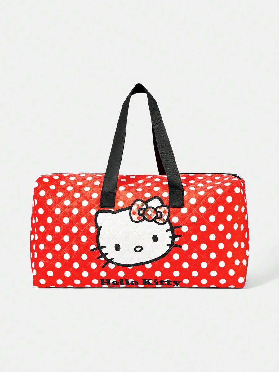 HELLO KITTY AND FRIENDS | SHEIN 可爱卡通图案红色波点印花大容量可折叠旅行包 - 紅色 - 查看 1